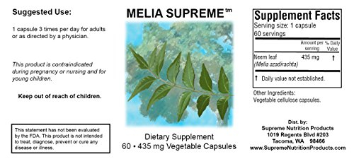 Foto 3 pulgar | Supreme Nutrition Melia Supreme Neem Leaf, 435 Mg, Cápsulas - Venta Internacional.