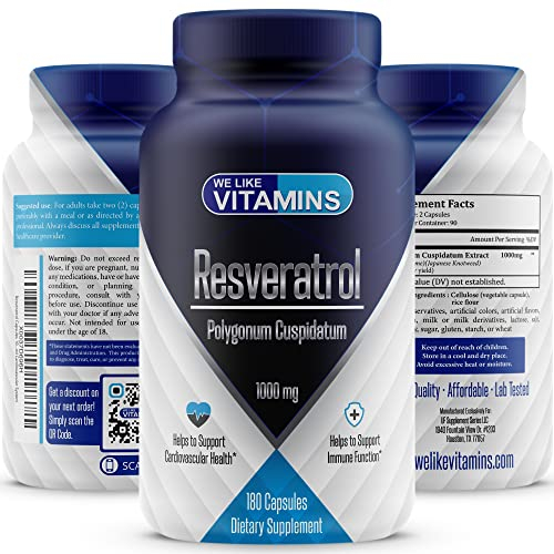 Foto 2 pulgar | Suplemento We Like Vitamins Resveratrol 1000 Mg 180 Cápsulas - Venta Internacional.