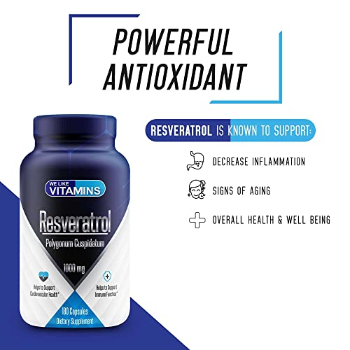 Foto 4 pulgar | Suplemento We Like Vitamins Resveratrol 1000 Mg 180 Cápsulas - Venta Internacional.