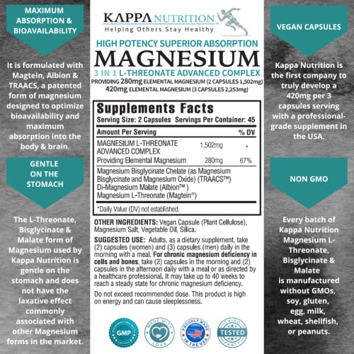 Foto 4 pulgar | Suplemento Kappa Nutrition L-treonato De Magnesio 3 En 1 90 C - Venta Internacional.