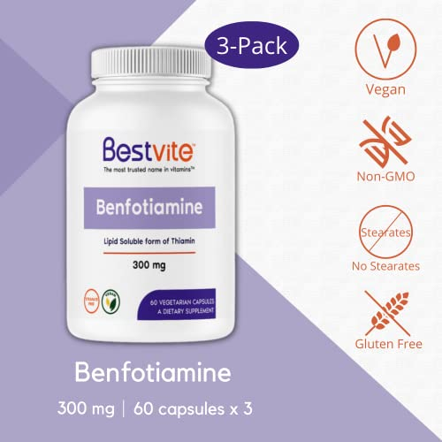 Foto 4 pulgar | Suplemento Bestvite Benfotiamina 300 Mg 180 Cápsulas Vegetales - Venta Internacional.