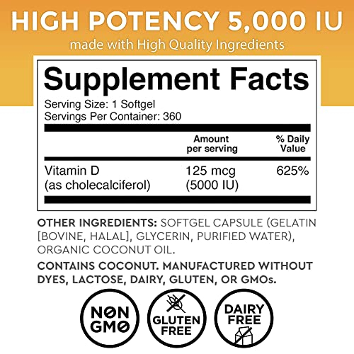 Foto 3 pulgar | Suplementos Viva Naturals De Vitamina D3 5000 Ui (360 Cápsulas Blandas) - Venta Internacional.