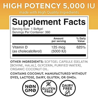 Foto 2 | Suplementos Viva Naturals De Vitamina D3 5000 Ui (360 Cápsulas Blandas) - Venta Internacional.