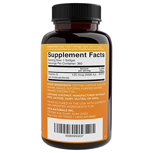 Foto 8 pulgar | Suplementos Viva Naturals De Vitamina D3 5000 Ui (360 Cápsulas Blandas) - Venta Internacional.