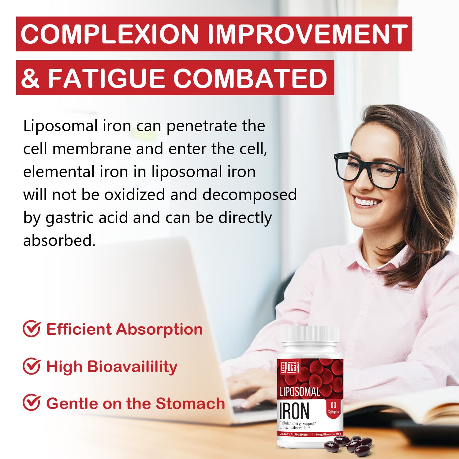 Foto 6 pulgar | Suplemento De Hierro Sapotax Liposomal Iron 70 Mg Con Ácido Fólico - Venta Internacional.