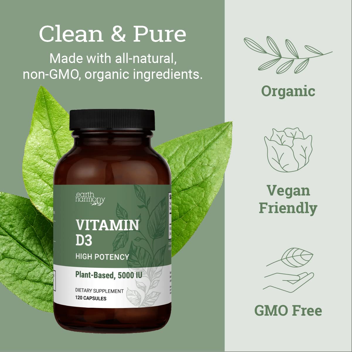 Foto 6 pulgar | Suplemento De Vitamina D3 Vegana Earth Harmony Naturals 5000 Ui - Venta Internacional.