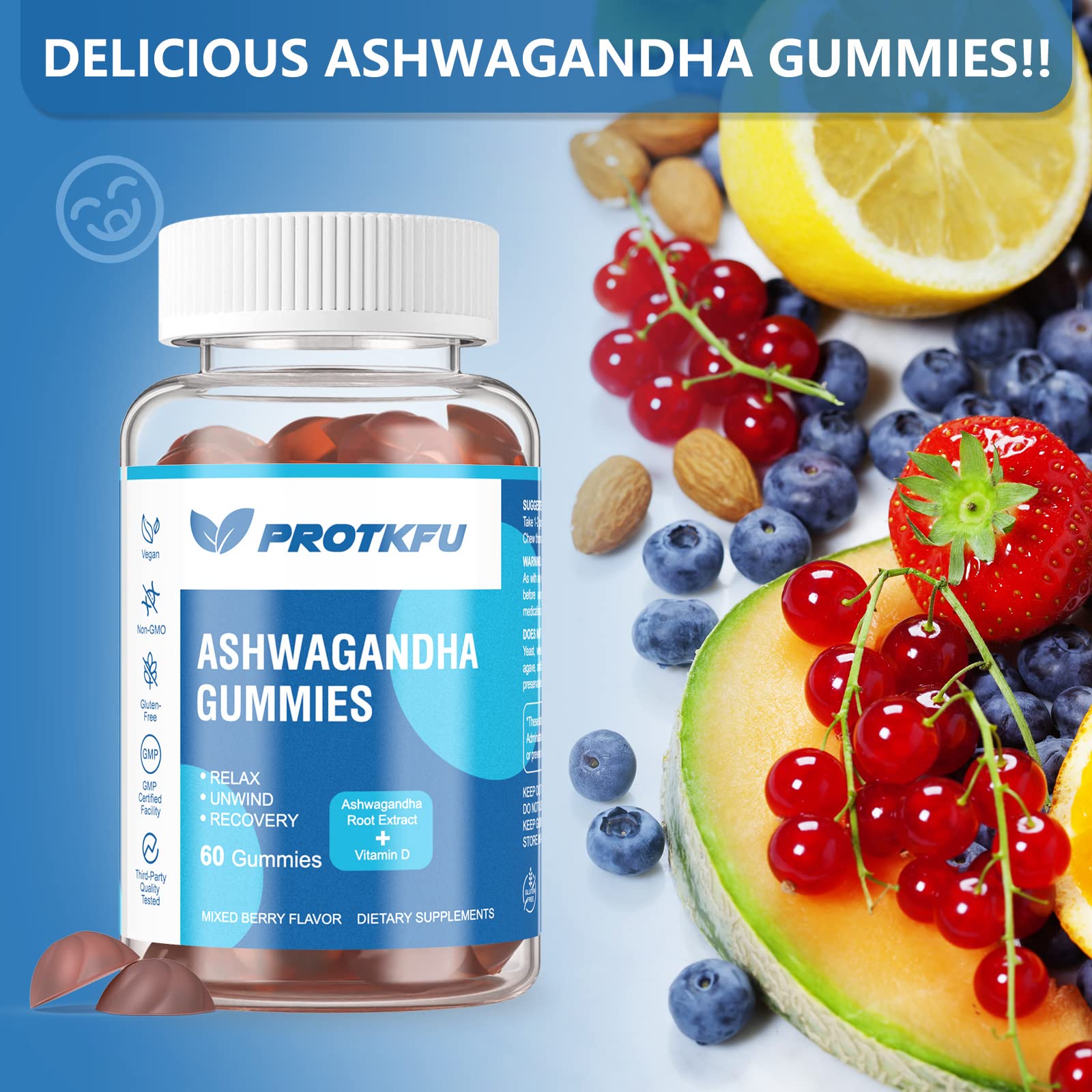 Foto 7 pulgar | Gomitas De Ashwagandha Protkfu, 120 Unidades, Para Mujeres Y Hombres, 2 Unidades - Venta Internacional.