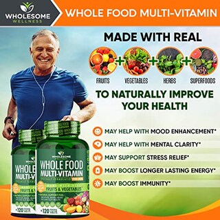 Foto 4 | Multivitamínico Wholesome Wellness Whole Food Para Hombres, 120 Mesas - Venta Internacional.