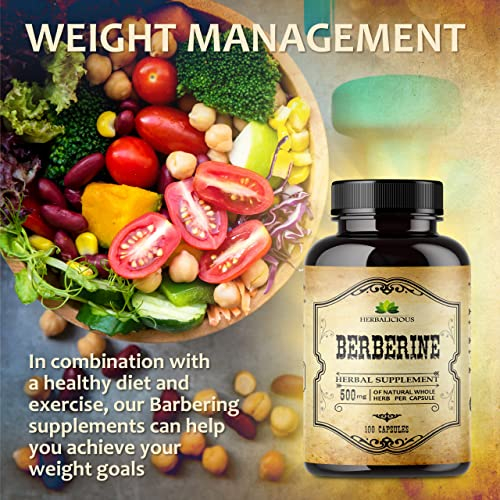 Foto 4 pulgar | Suplemento Herbalicious Berberine Hcl 500 Mg 100 Cápsulas - Venta Internacional.
