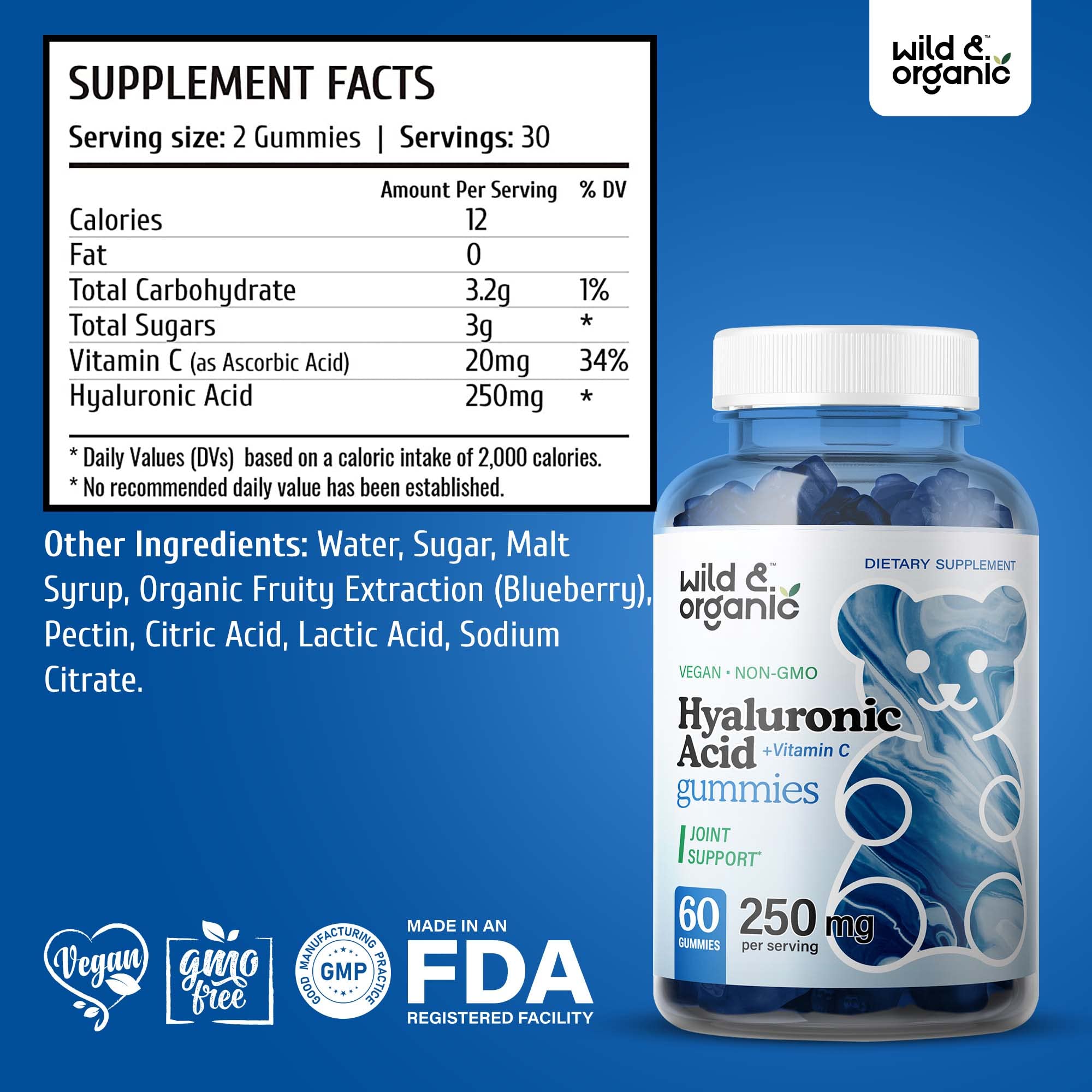 Foto 3 pulgar | Complemente Las Gomitas De Ácido Hialurónico Silvestre Y Orgánico Con Vitamina - Venta Internacional.