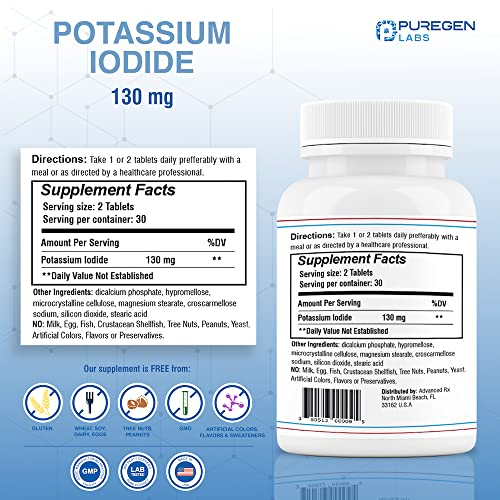 Foto 5 pulgar | Tabletas De Yoduro De Potasio P Puregen Labs 130 Mg X 300 Tabletas - Venta Internacional.