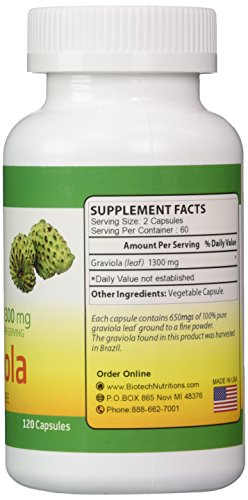 Foto 3 pulgar | Suplemento Biotech Nutritions Graviola 100% Pura 1300 Mg 120  - Venta Internacional.