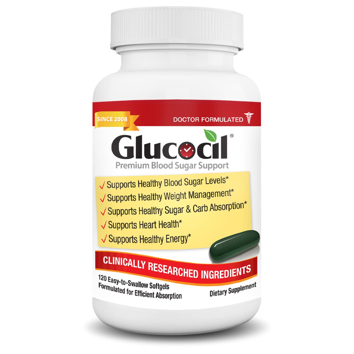 Suplemento Glucocil Premium Sugar Sugar Support 180 Cápsulas Blandas - Venta Internacional.