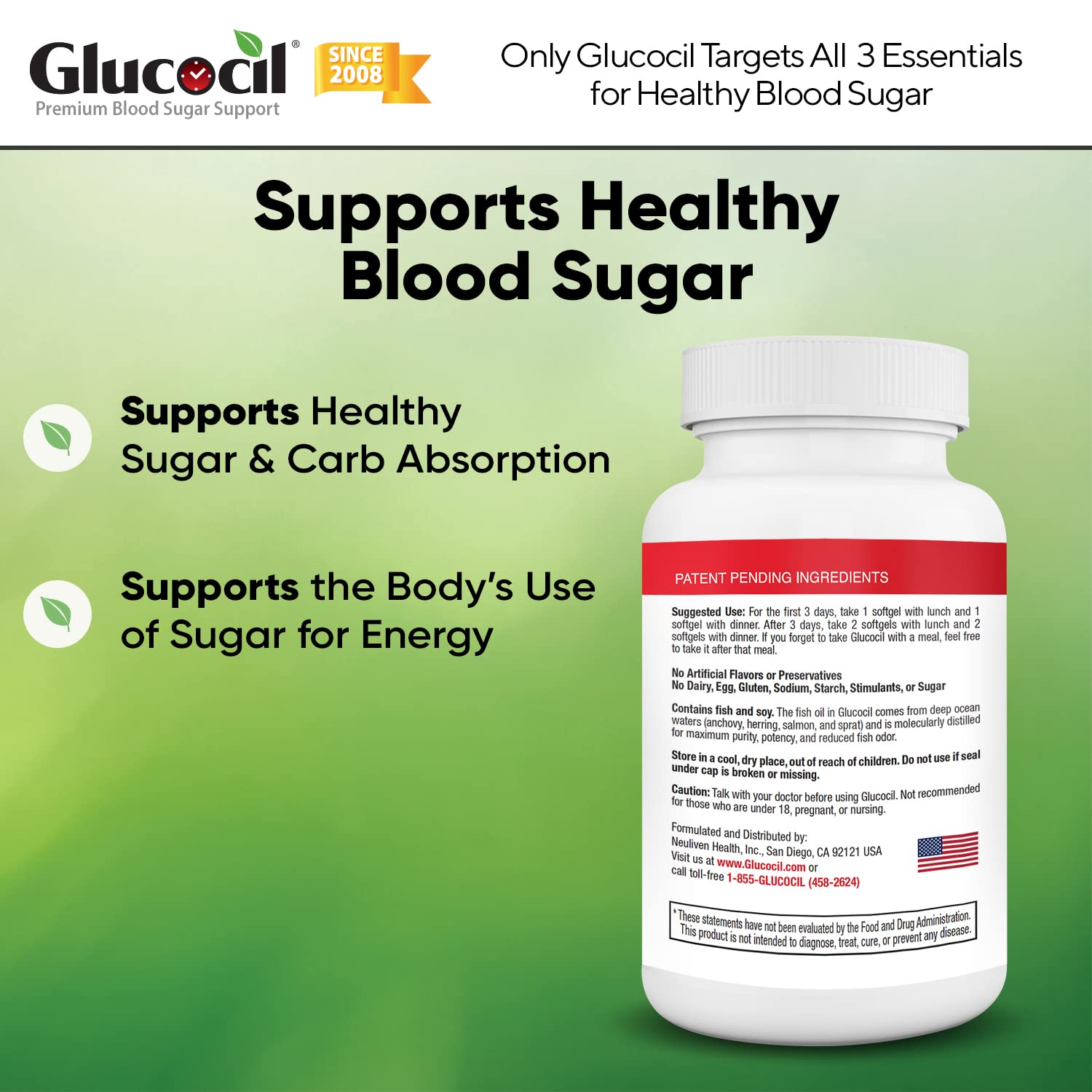 Foto 4 pulgar | Suplemento Glucocil Premium Sugar Sugar Support 180 Cápsulas Blandas - Venta Internacional.