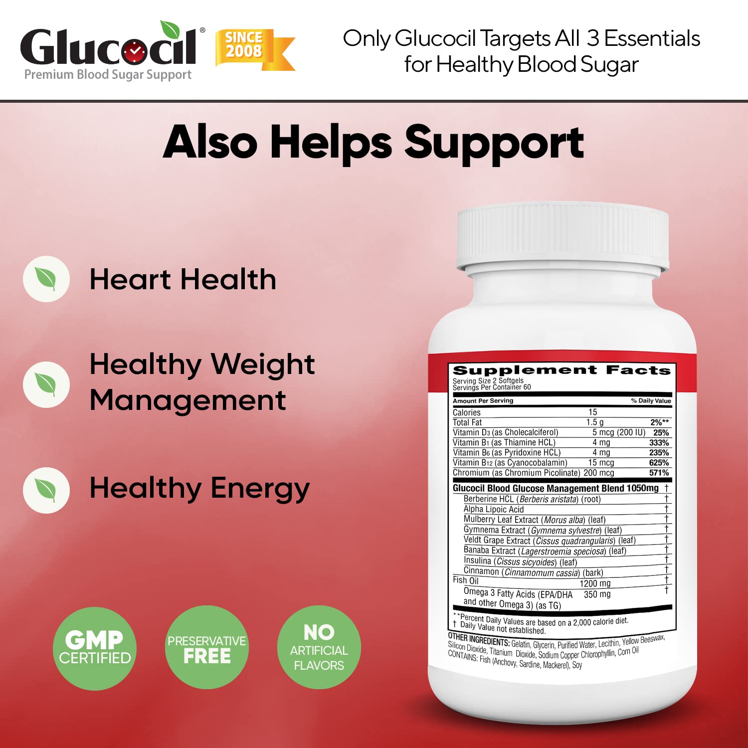 Foto 4 | Suplemento Glucocil Premium Sugar Sugar Support 180 Cápsulas Blandas - Venta Internacional.