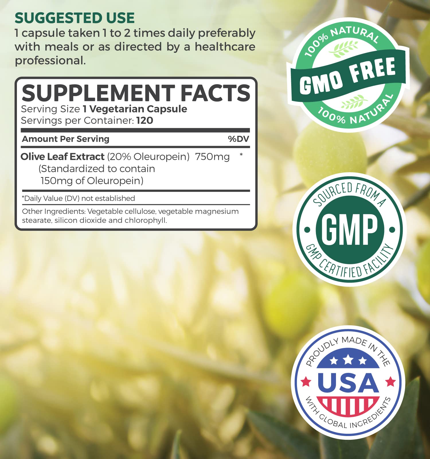 Foto 3 pulgar | Extracto De Hoja De Olivo Harmony De Supplement Healths 750 Mg - Venta Internacional.