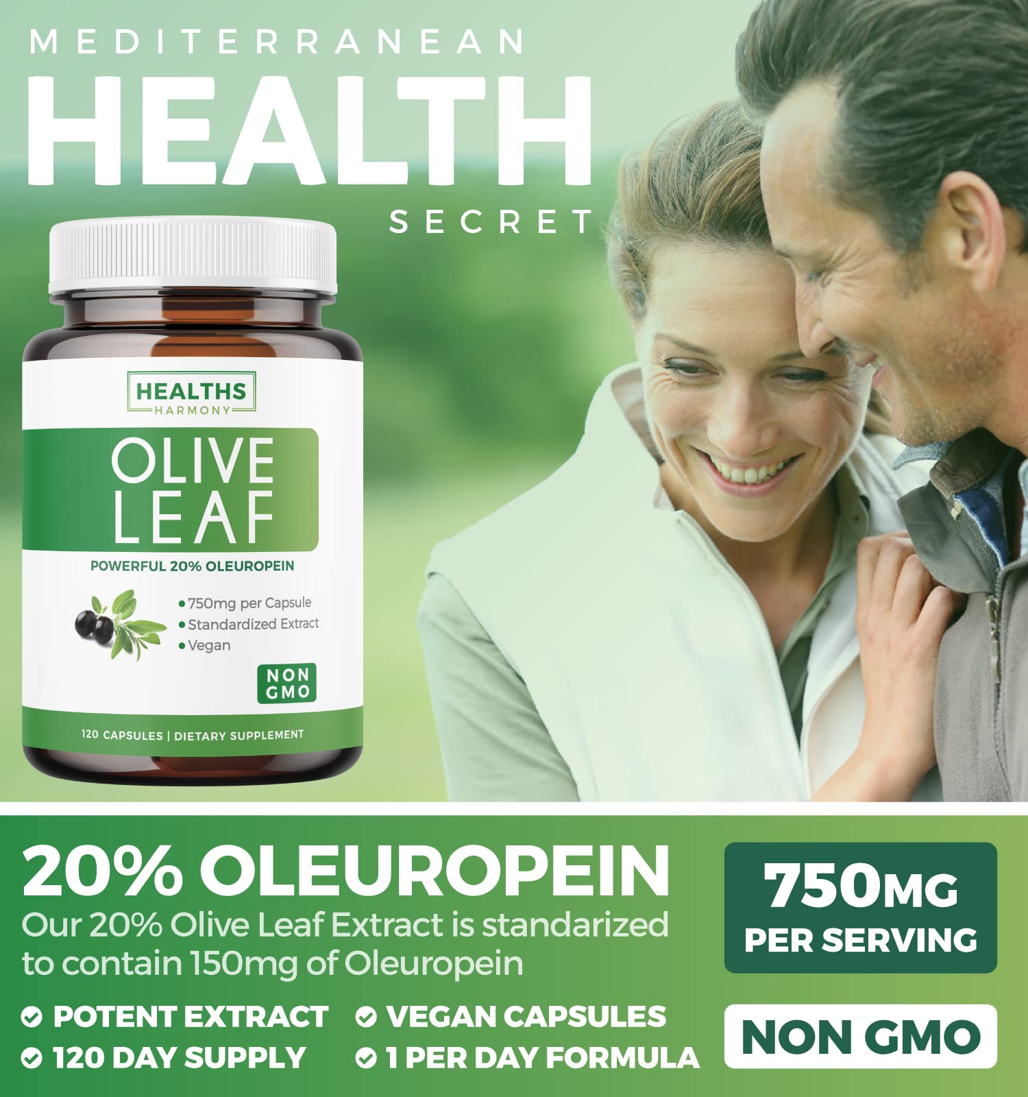 Foto 4 pulgar | Extracto De Hoja De Olivo Harmony De Supplement Healths 750 Mg - Venta Internacional.