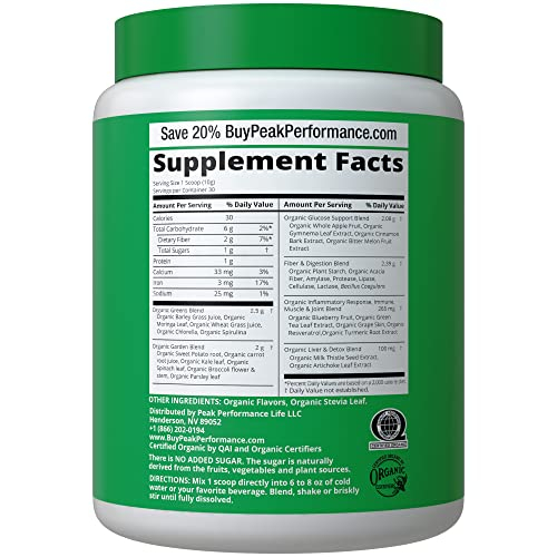 Foto 4 pulgar | Superfood Powder Peak Performance Organic Greens 25 Ing - Venta Internacional.