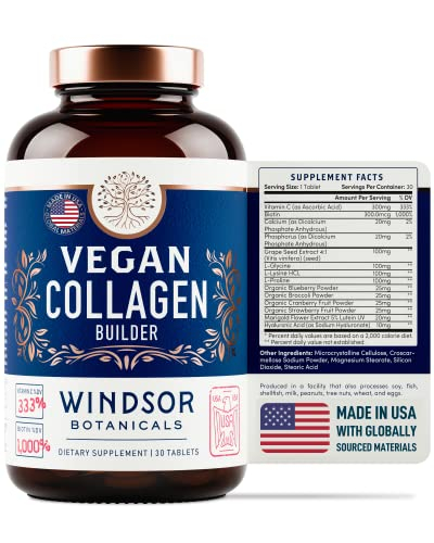 Foto 2 pulgar | Suplementos Windsor Botanicals Vegan Collagen Builder, 30 Comprimidos - Venta Internacional.