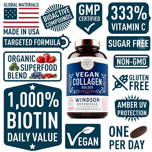 Foto 5 pulgar | Suplementos Windsor Botanicals Vegan Collagen Builder, 30 Comprimidos - Venta Internacional.