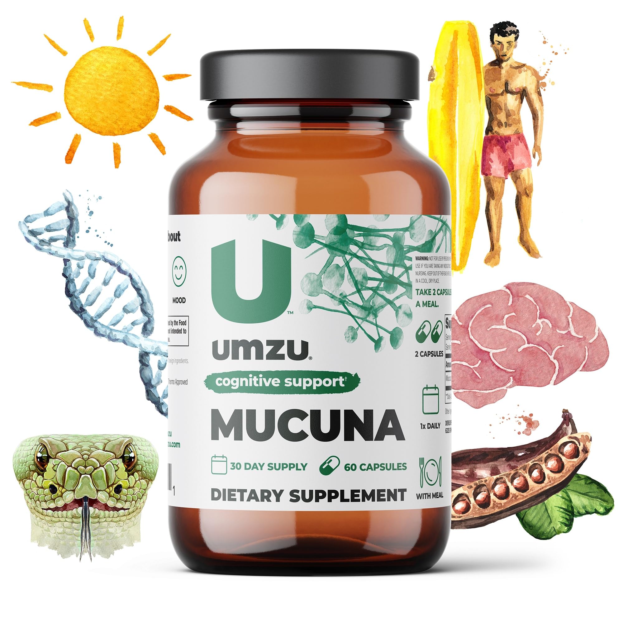 Foto 4 pulgar | Suplemento: Apoyo A La Producción De Dopamina Umzu Mucuna Pruriens - Venta Internacional.