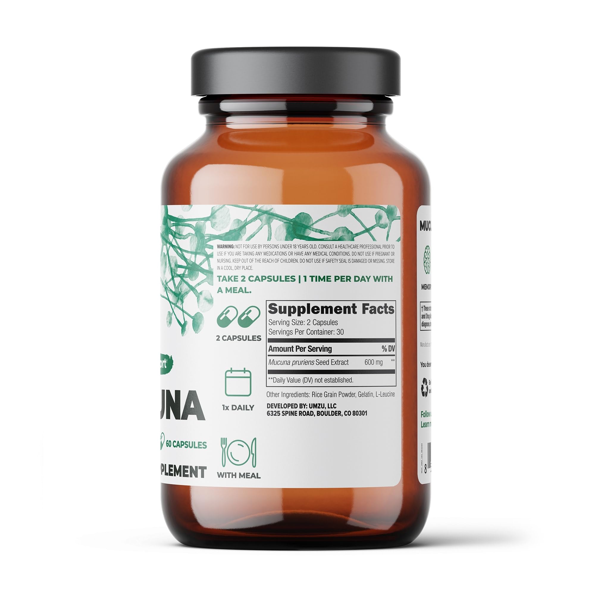 Foto 5 pulgar | Suplemento: Apoyo A La Producción De Dopamina Umzu Mucuna Pruriens - Venta Internacional.
