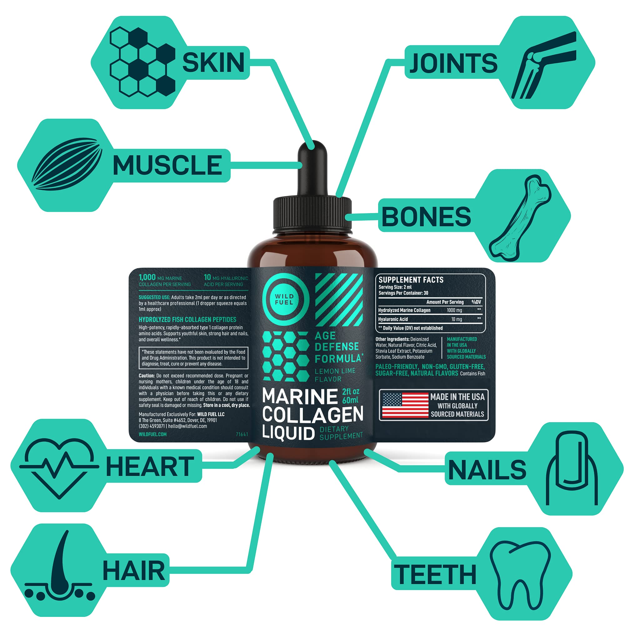 Foto 3 pulgar | Complementa El Colágeno Marino Líquido Wild Fuel De 1000 Mg Con Ácido Hialurónico - Venta Internacional.