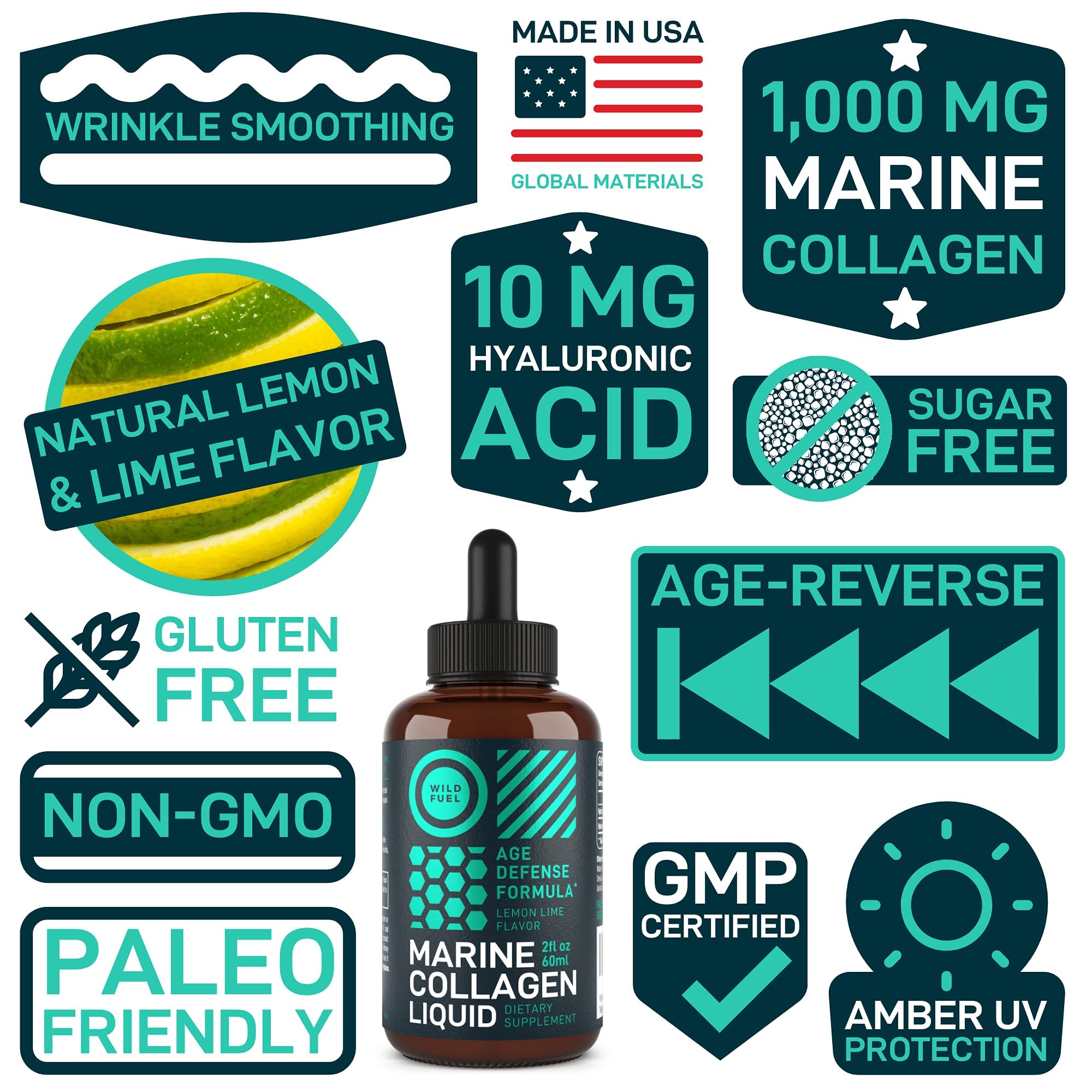 Foto 5 pulgar | Complementa El Colágeno Marino Líquido Wild Fuel De 1000 Mg Con Ácido Hialurónico - Venta Internacional.