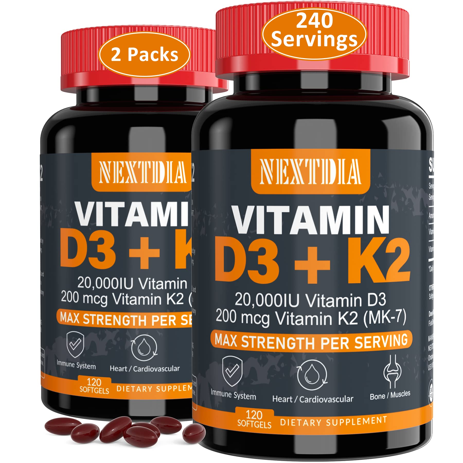 Foto 2 pulgar | Suplemento Nextdia De Vitamina D3 20,000 Ui + K2 (mk7) 200 Mcg - Venta Internacional.