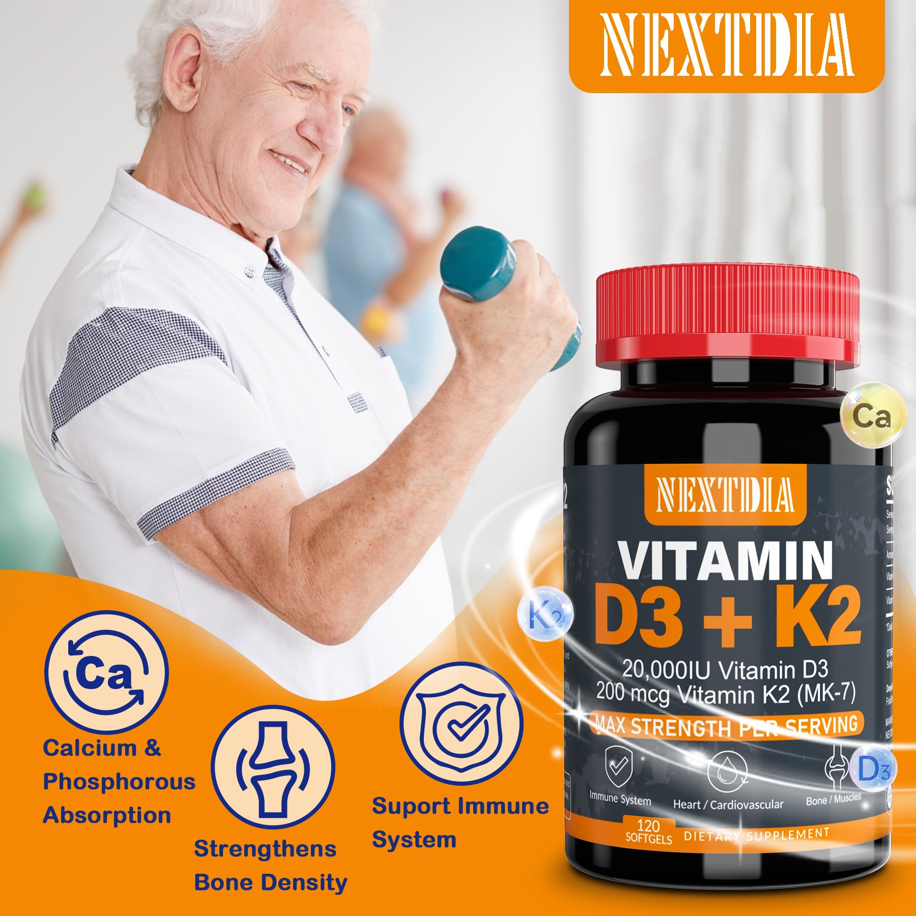 Foto 4 pulgar | Suplemento Nextdia De Vitamina D3 20,000 Ui + K2 (mk7) 200 Mcg - Venta Internacional.