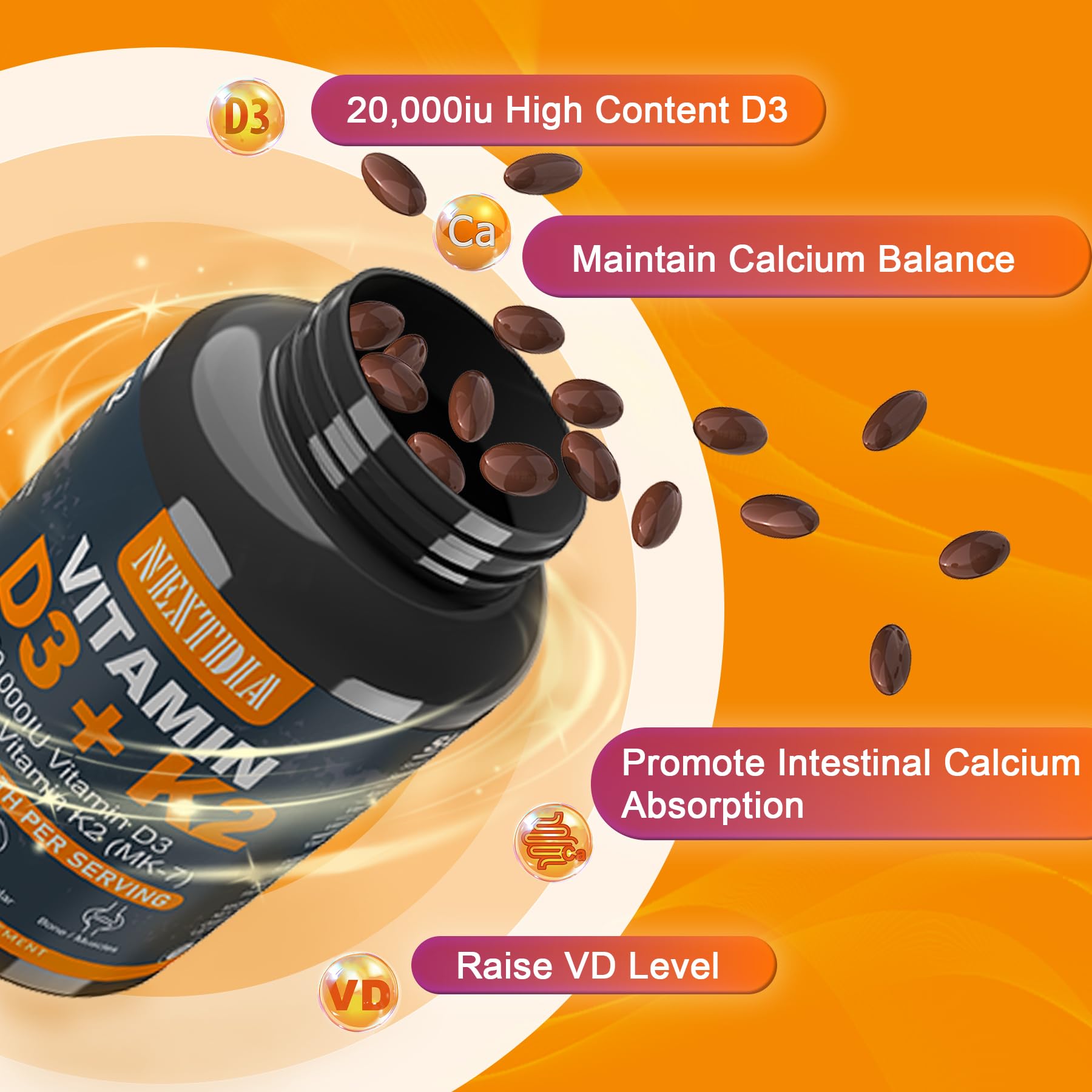 Foto 5 | Suplemento Nextdia De Vitamina D3 20,000 Ui + K2 (mk7) 200 Mcg - Venta Internacional.