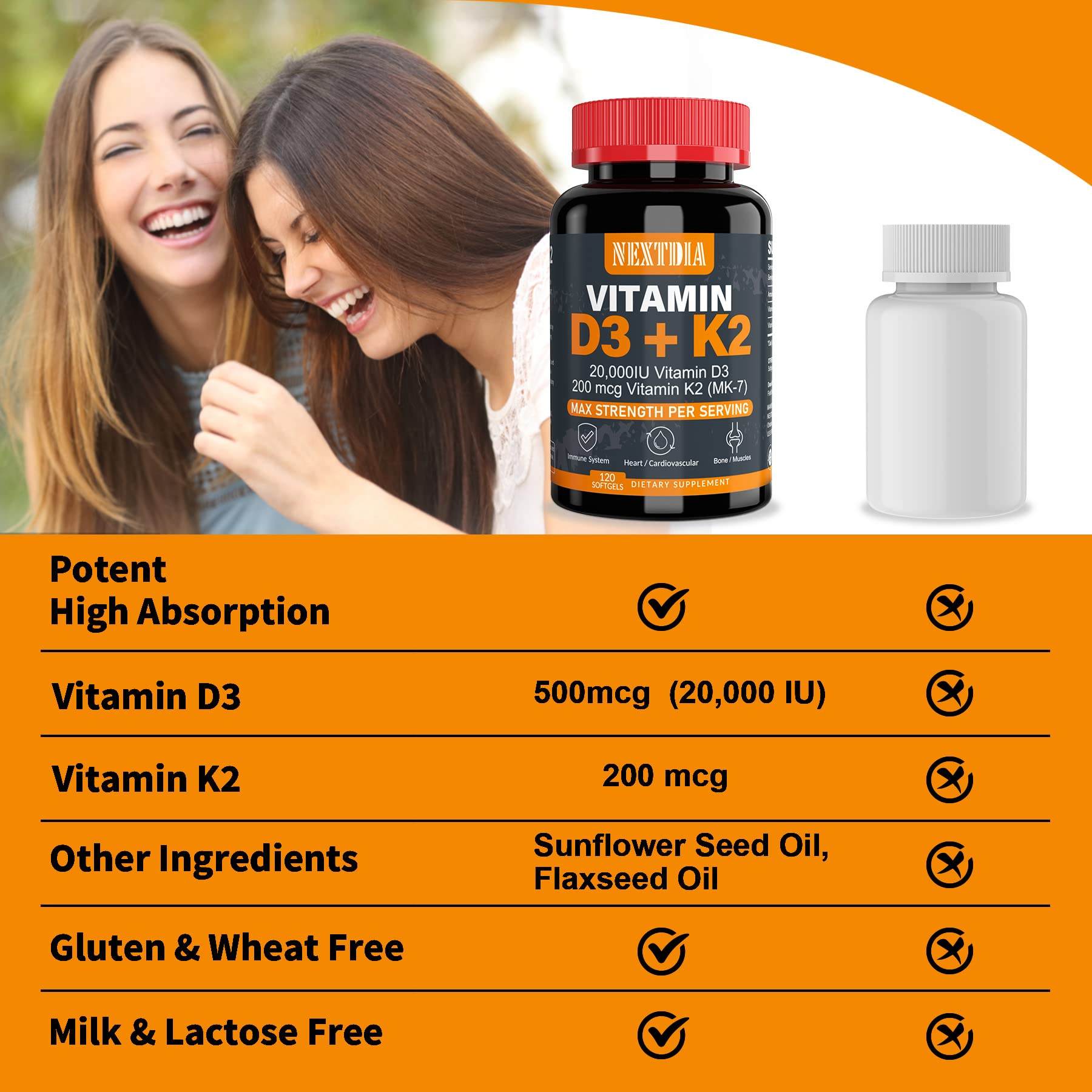 Foto 8 pulgar | Suplemento Nextdia De Vitamina D3 20,000 Ui + K2 (mk7) 200 Mcg - Venta Internacional.