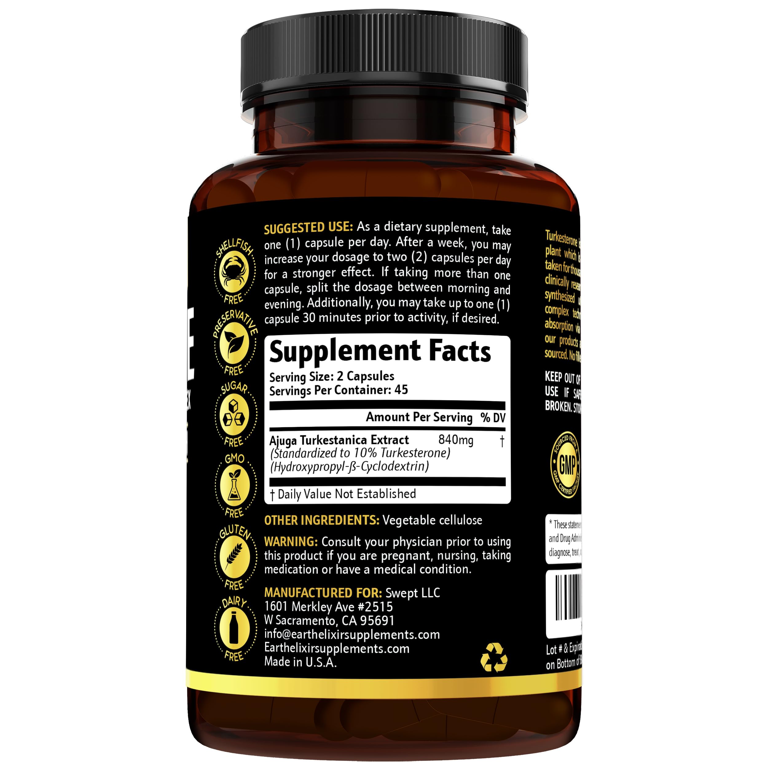 Foto 3 pulgar | Suplemento Earth Elixir Turkesterone 840 Mg (90 Cápsulas) - Venta Internacional.