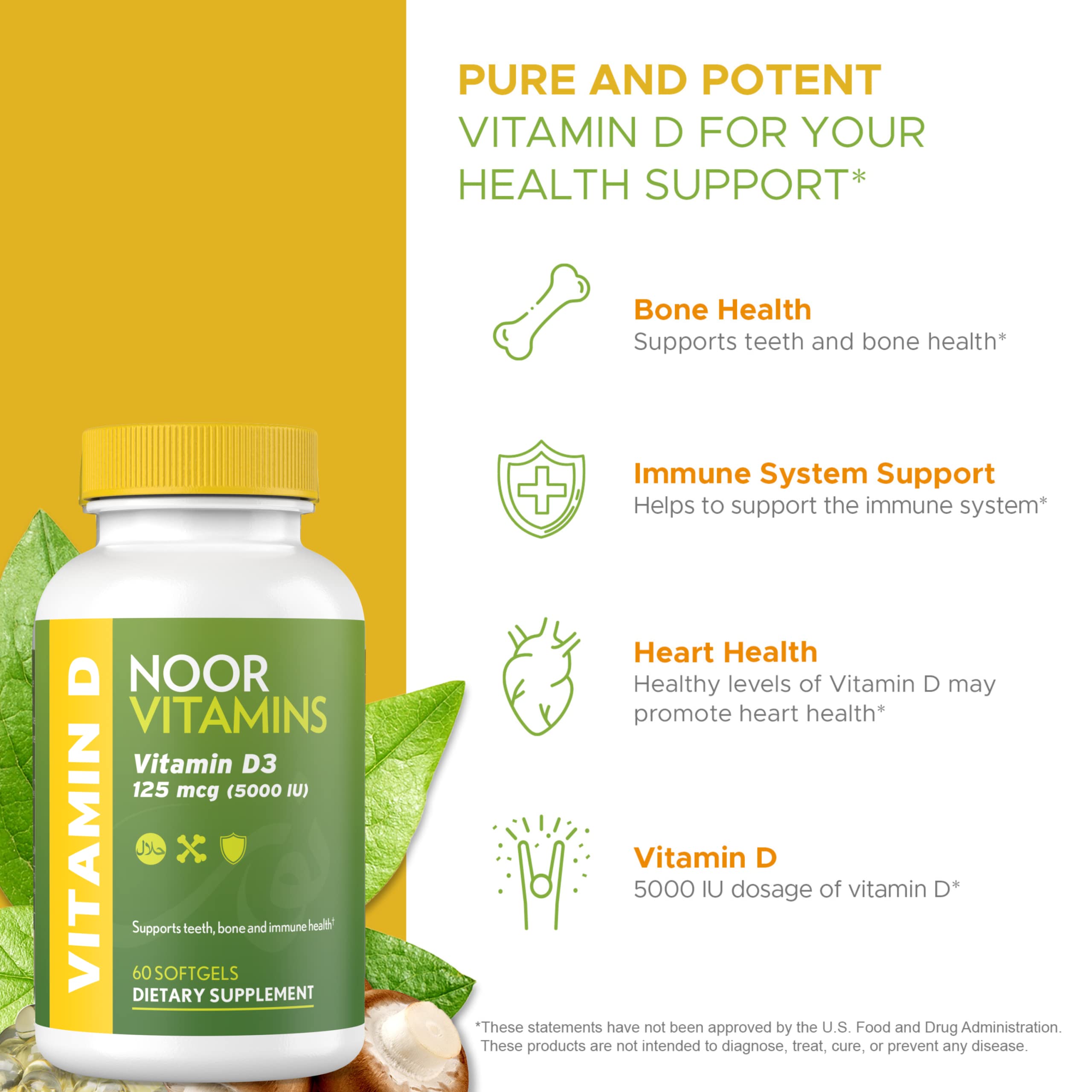 Foto 5 pulgar | Suplemento Noor Vitamins Halal, Vitamina D3, 5000 Ui, Cápsulas Blandas, 6 - Venta Internacional.