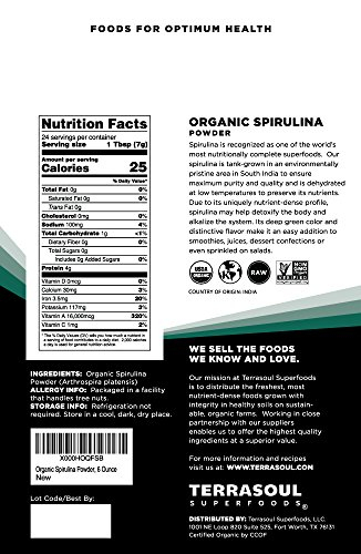 Foto 3 pulgar | Espirulina En Polvo Terrasoul Superfoods Organic 180 Ml - Venta Internacional.