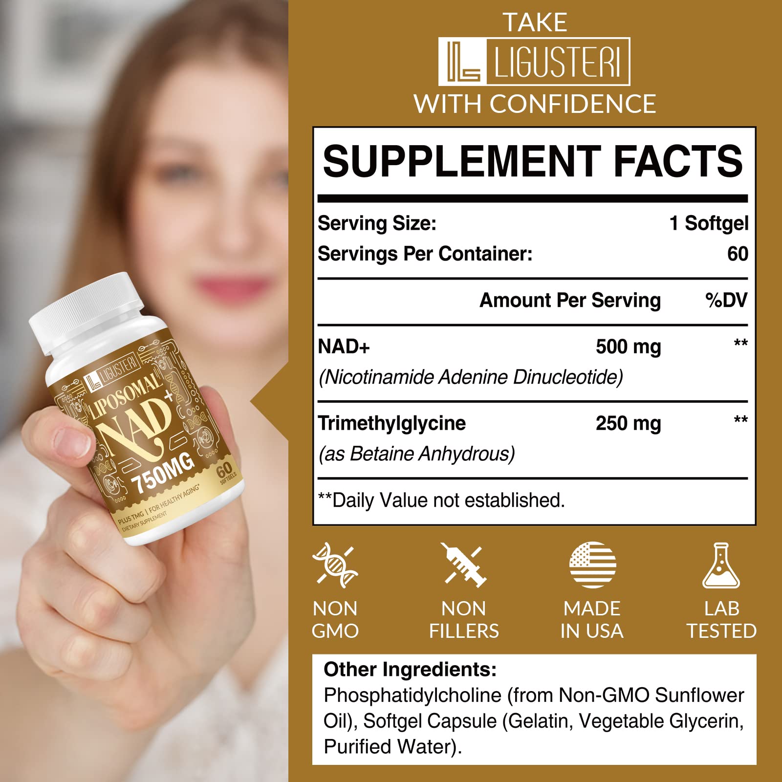 Foto 3 | Suplemento Ligusteri Nad+ Liposomal 750 Mg Con Tmg 750 Mg - Venta Internacional.