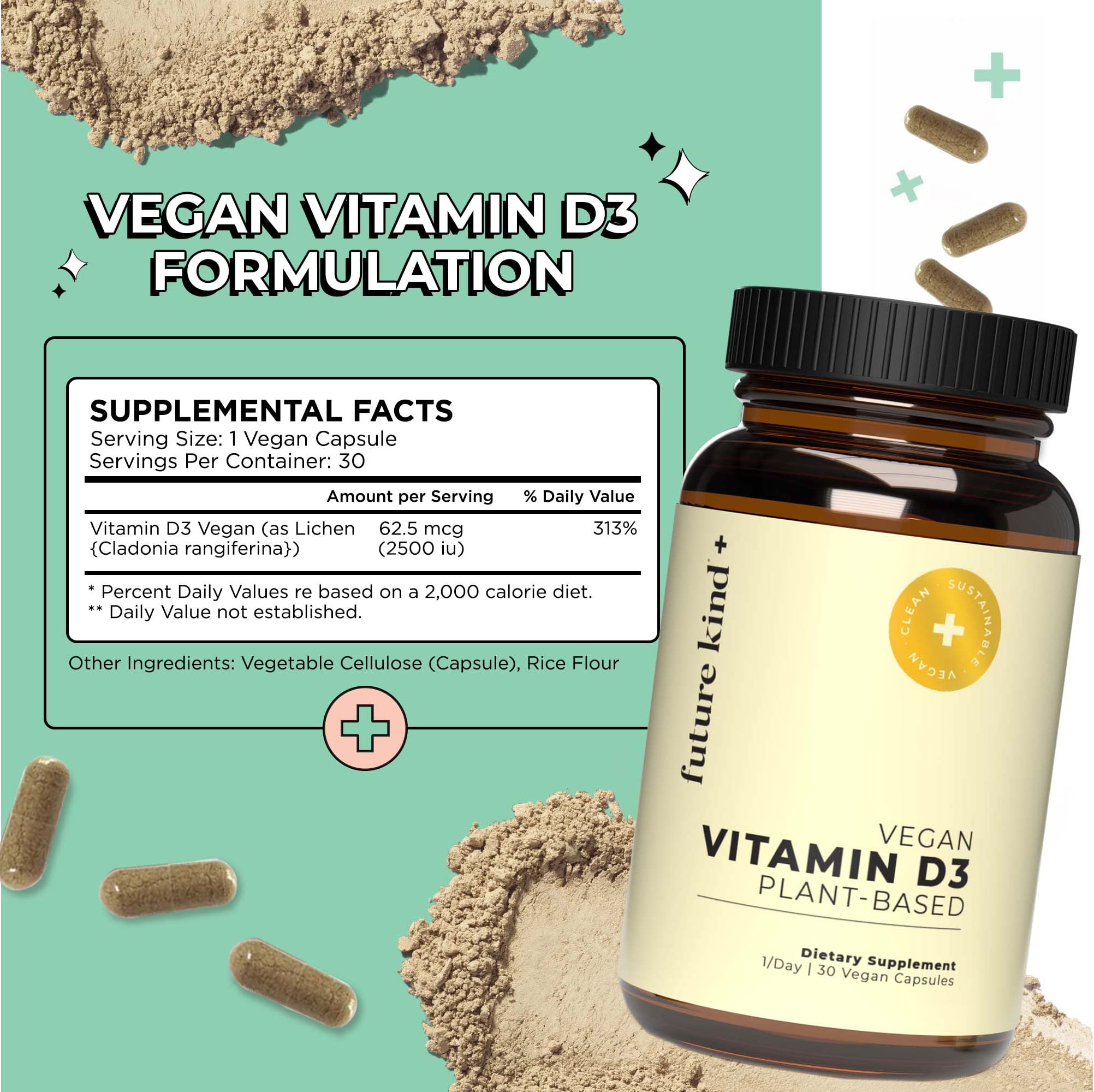 Foto 3 pulgar | Botella De Vidrio De 30 Cápsulas Blandas De Vitamina D3 Future Kind Vegan - Venta Internacional.