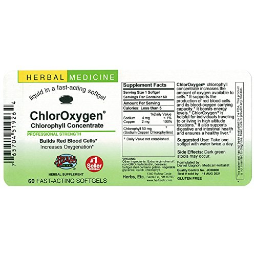 Foto 3 pulgar | Suplemento Herbs Etc Chloroxygen Chlorophyll 60 Cápsulas Blandas - Venta Internacional.