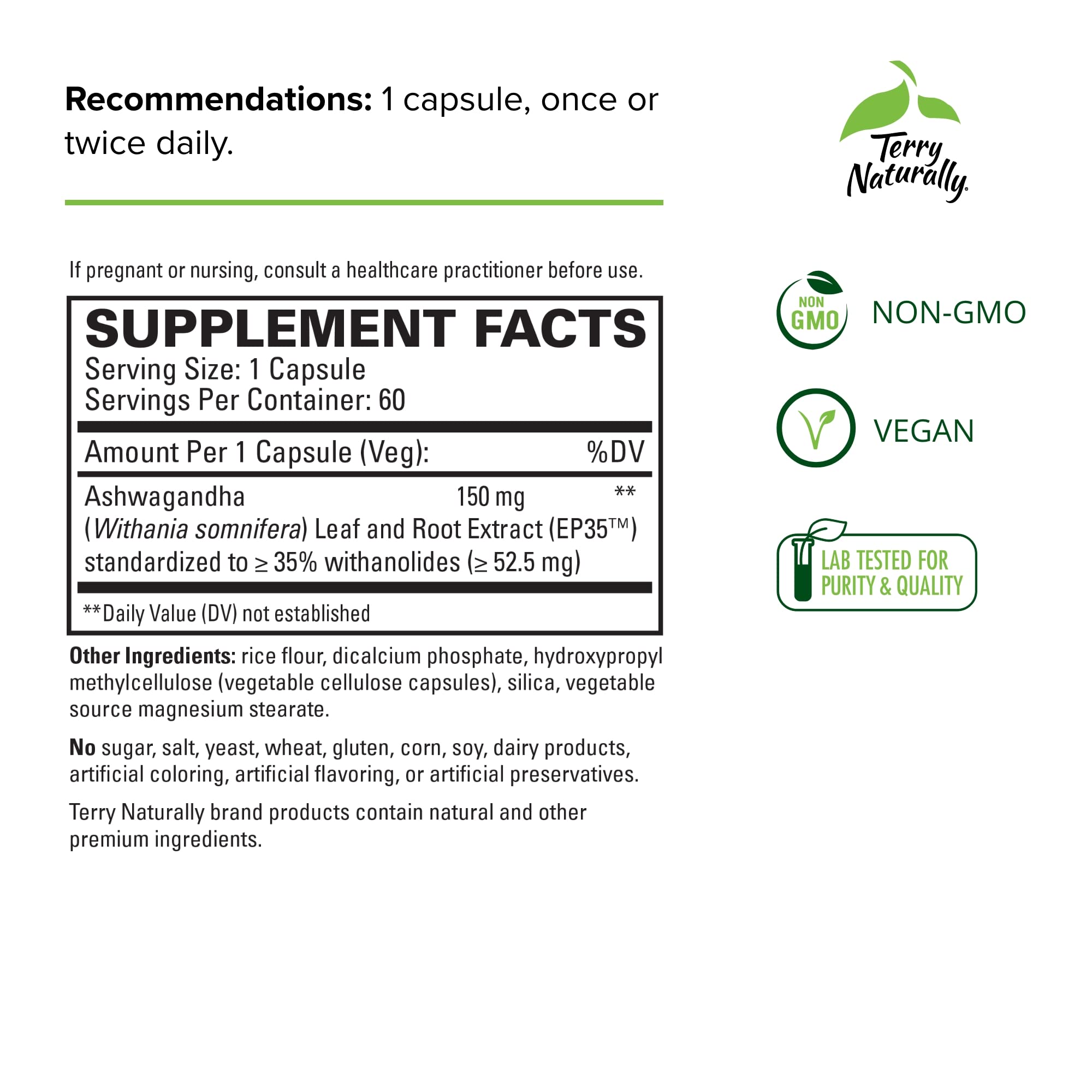 Foto 3 pulgar | Suplemento Terry Naturally Ashwagandha Ep35 Extra Strength - Venta Internacional.