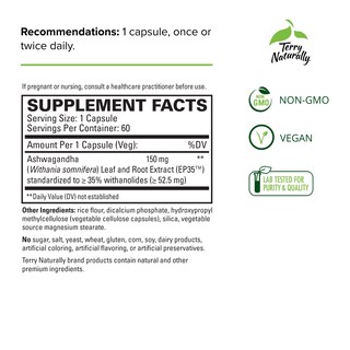 Foto 2 | Suplemento Terry Naturally Ashwagandha Ep35 Extra Strength - Venta Internacional.