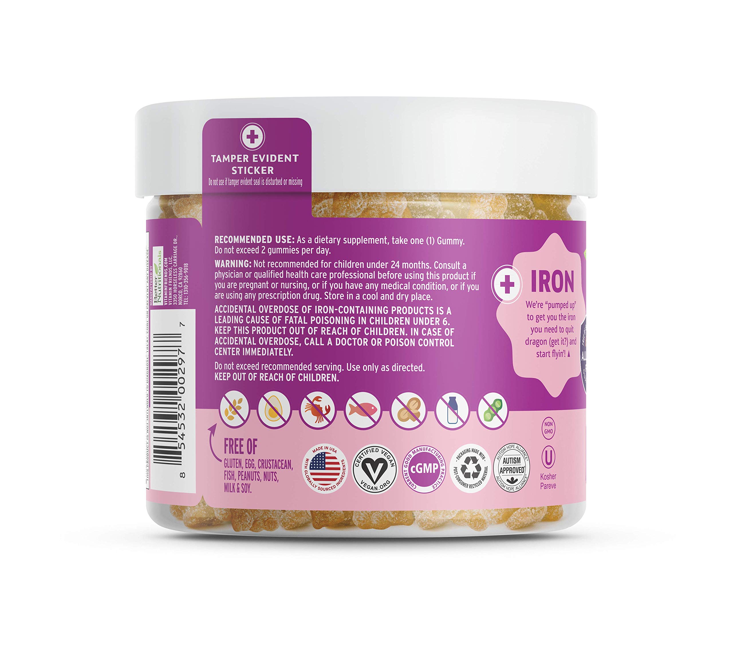 Foto 3 pulgar | Gominolas De Hierro Vitamin Friends, Veganas, Suministro Para 60 Días Para Niños - Venta Internacional.