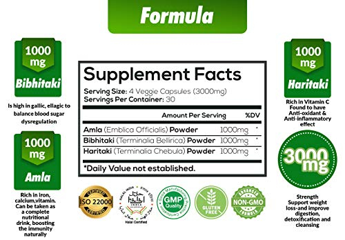 Foto 3 pulgar | Suplementos Orgánicos De Cadane Triphala, Cápsulas, 3000 Mg, 120 Cápsulas - Venta Internacional.