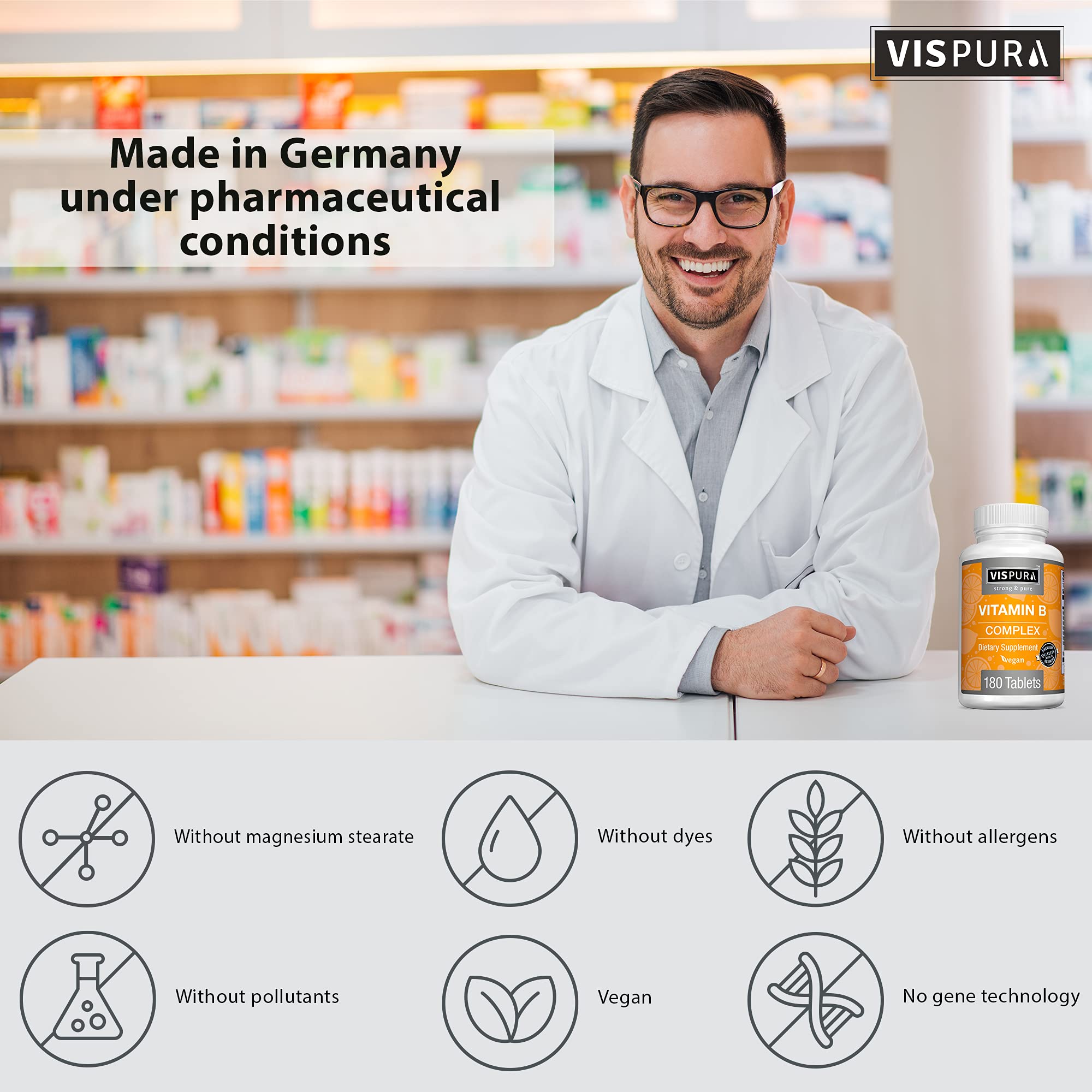 Foto 4 pulgar | Suplemento De Complejo De Vitamina B Vispura 180 Tabletas Veganas - Venta Internacional.