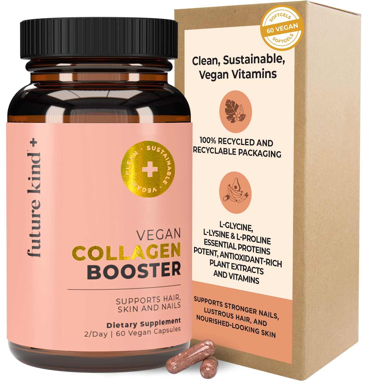 Foto 2 pulgar | Vegan Collagen Booster Future Kind 60 Cápsulas En Botella De Vidrio - Venta Internacional.