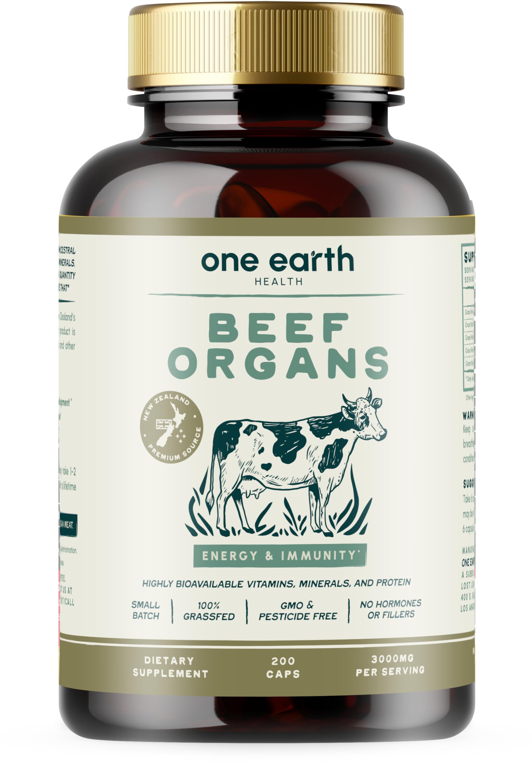 Foto 2 pulgar | Suplemento One Earth Health De Órganos De Ternera Desecados, 600 Mg - Venta Internacional.