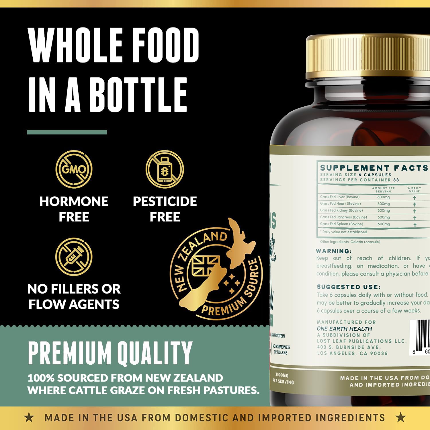 Foto 6 | Suplemento One Earth Health De Órganos De Ternera Desecados, 600 Mg - Venta Internacional.