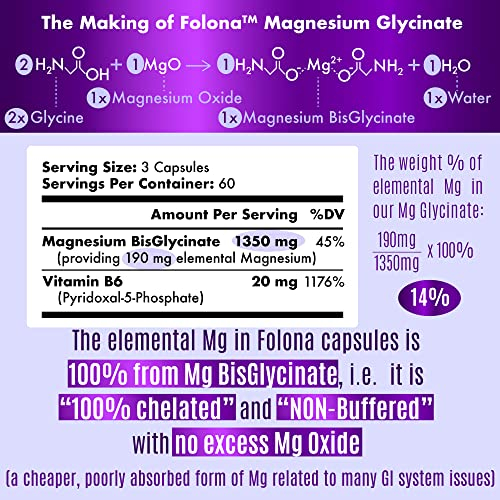 Foto 7 pulgar | Suplemento Folona De Glicinato De Magnesio 1350 Mg Con Vitamina B6 - Venta Internacional.