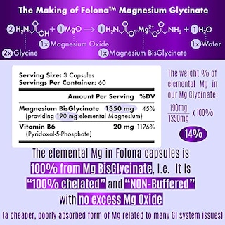 Foto 6 | Suplemento Folona De Glicinato De Magnesio 1350 Mg Con Vitamina B6 - Venta Internacional.