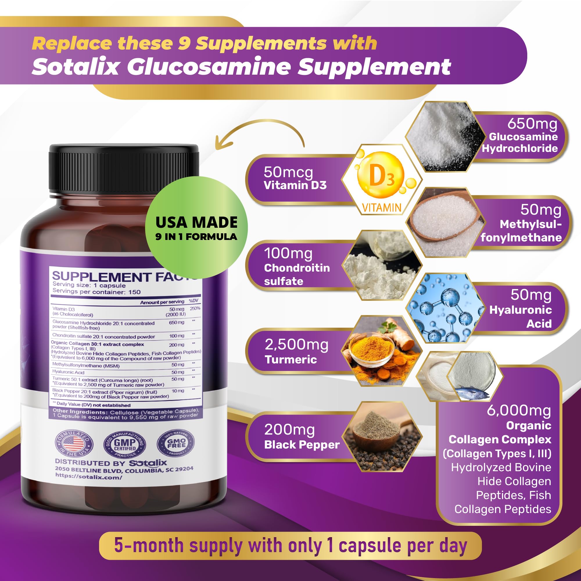 Foto 3 pulgar | Suplemento Sotalix De Glucosamina De 9.550 Mg Con Condroitina Y Msm - Venta Internacional.