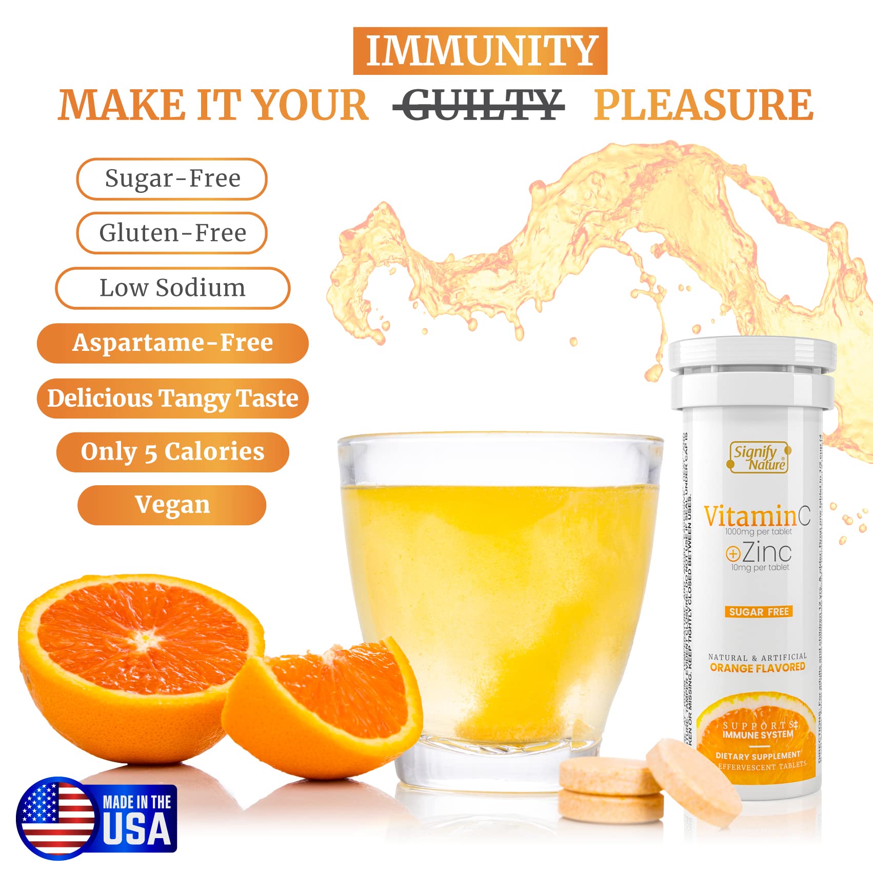 Foto 5 pulgar | Las Tabletas De Vitamina C Signify Nature Se Disuelven En Agua Sin Azúcar - Venta Internacional.